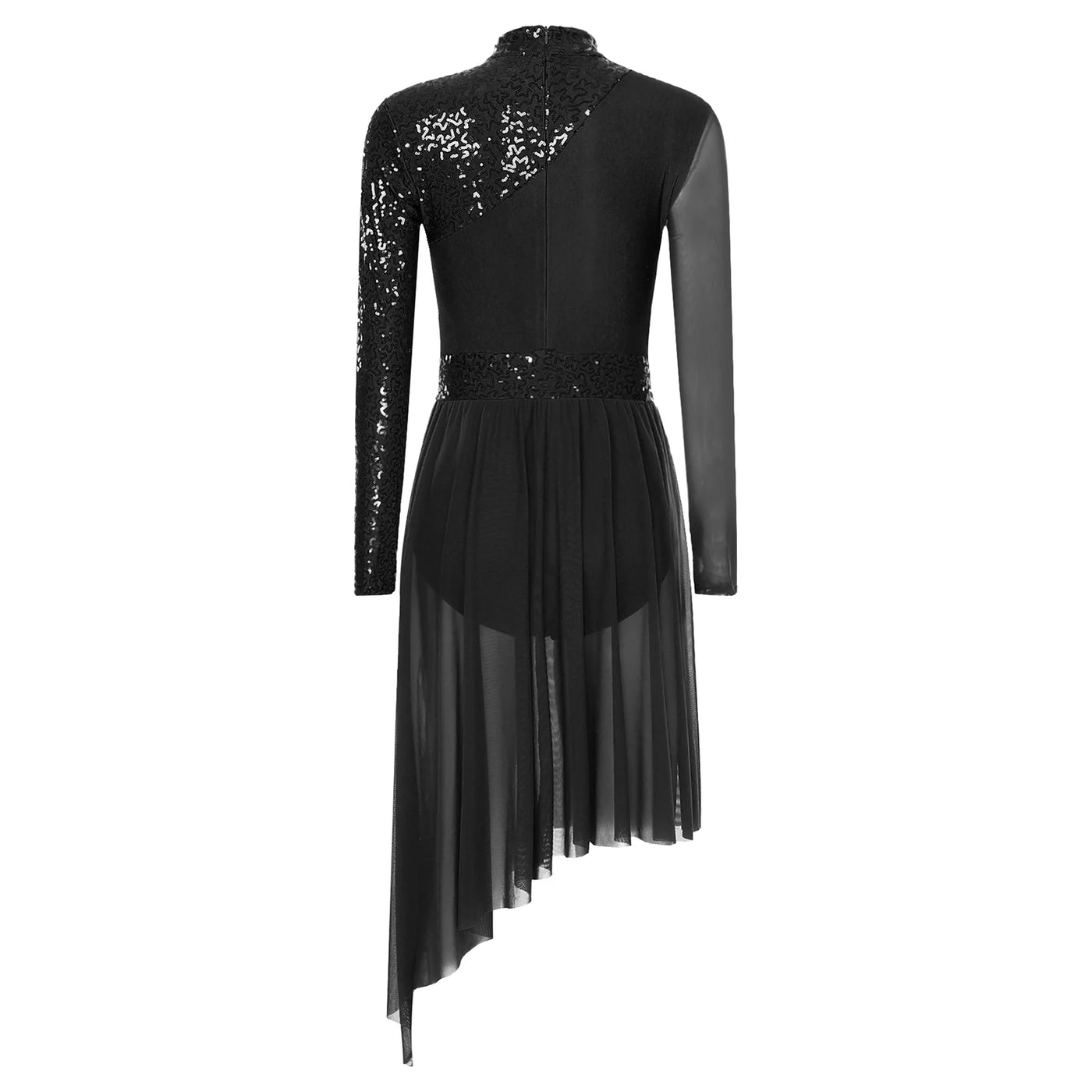 Women Modern Lyrical Dress Camisole Dance Costume Ballet Asymmetric High-Low Mesh Skirted Sleeveless Leotard Gymnastic Dancewear