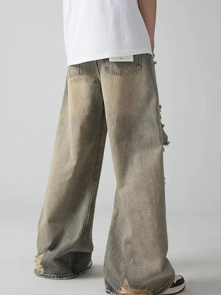 Holes Ripped Jeans Pants for Man Breathable High Street Men's Denim Pants New Trendy Hole Male Summer Brand Designer Pant 2025
