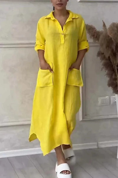 Summer Dress For Women, Retro Casual Loose Large Lapel Mid-sleeve Dress, New Mid-length Dress For Women, Autumn Wear