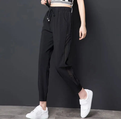 Ice Silk Summer Sweat Home Sports Pants for Women Joggers Jogging Black Cropped Trousers Harem Sarouel Sweatpants Ripped Fashion