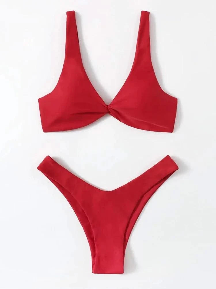 OIINAA Bathing Suit Women Solid Sexy Swimsuit Bow Tie Drawstring Lace Up Summer Bikini Set Two-pieces Beachwear Thong Biquinis