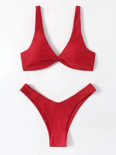 OIINAA Bathing Suit Women Solid Sexy Swimsuit Bow Tie Drawstring Lace Up Summer Bikini Set Two-pieces Beachwear Thong Biquinis