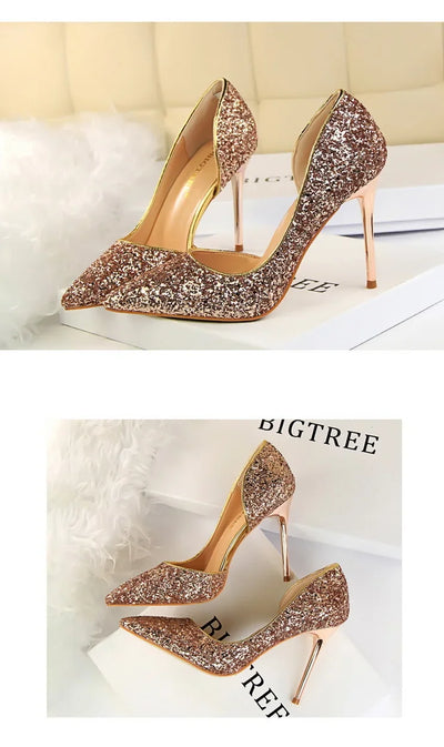 BIGTREE Shoes Champagne Women Pumps Sequin Wedding Shoes Stiletto High Heels Women Shoes Luxury Party Shoes Pumps Plus Size 43