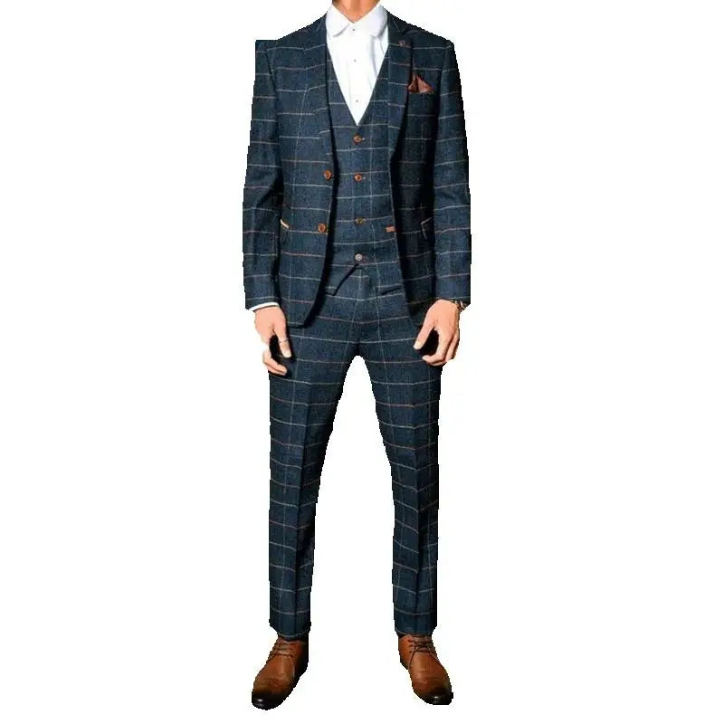 Classic Plaid Men Suits Notch Lapel Single Breasted Slim Fit High Quality 3 Piece Jacket Pants Vest Male Clothing Costume Homme