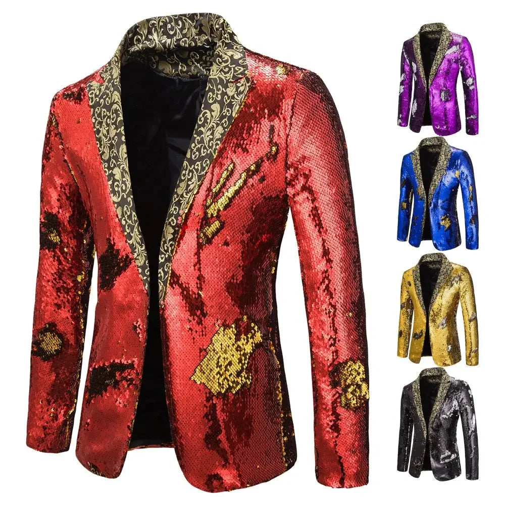 Men's Suit Shiny two-tone sequin shawl Collar suit Men's Wedding Groom Singer Dance Sequin Suit Jacket DJ Club Stage Men's suit