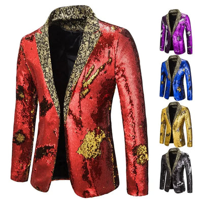 Men's Suit Shiny two-tone sequin shawl Collar suit Men's Wedding Groom Singer Dance Sequin Suit Jacket DJ Club Stage Men's suit