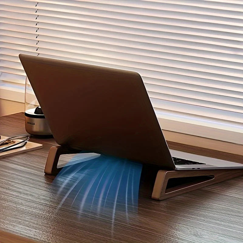 1 Set Foldable Wooden Laptop Stand - Adjustable Ergonomic 12° Angle with Cooling Design for Notebook Tablet