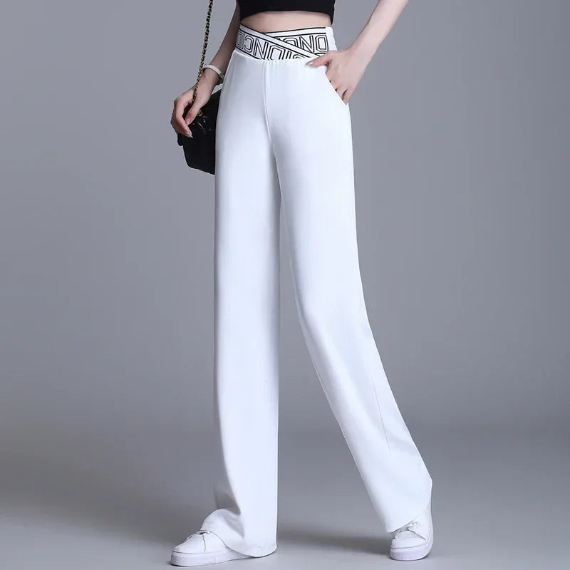 Women Wide Leg Pants Oversized 2025 Korean Fashion Clothing Sexy Bottoms Elegant High Waist Loose Y2k Black White Trousers XXXL