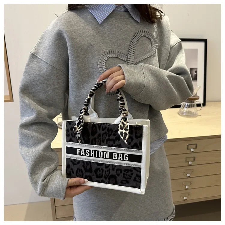 Fashion Leopard Print Top-handle Bags For Women, Bow Ribbon Decoration Designer Handbags Ladies Casual Tote