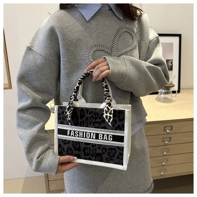 Fashion Leopard Print Top-handle Bags For Women, Bow Ribbon Decoration Designer Handbags Ladies Casual Tote