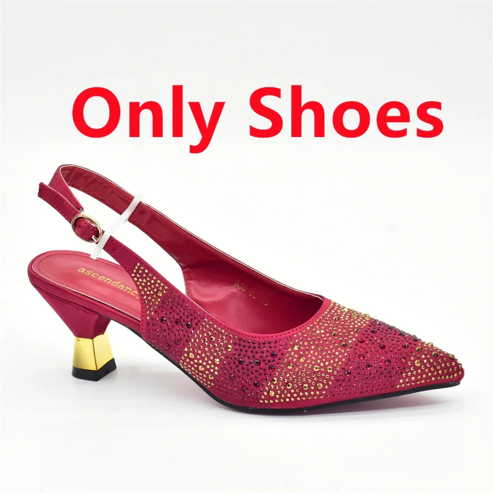 African Shoe and Bags Set for Wedding Women Shoes and Bags To Match Set with Rhinestone Italy Lady Pumps Women Shoes Luxury