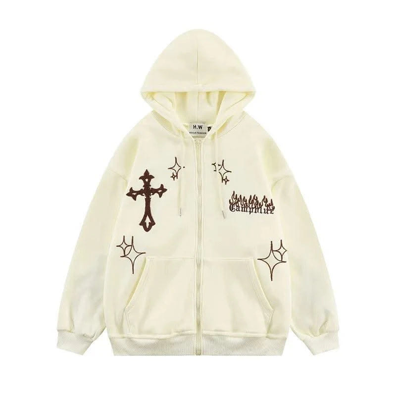 Hooded Sweatshirt Men's Women's Cross Embroidery Couple Trend Street Loose Hoodies for Men Clothing Youth Autumn Spring