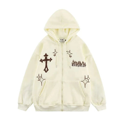 Hooded Sweatshirt Men's Women's Cross Embroidery Couple Trend Street Loose Hoodies for Men Clothing Youth Autumn Spring