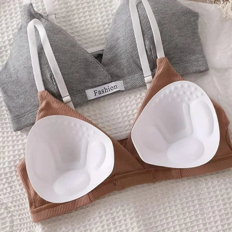 Women Cotton Bra And Panties Set Low Rise Briefs Panties Non-Wire Vneck Bras Sexy Lingerie Push Up Brassiere Female Underwear