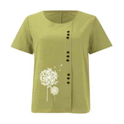Linen Women's Tops Fashion Floral Printed Cotton Yarn Shirt Fashion Button Design Shirt Sleeve T Shirts