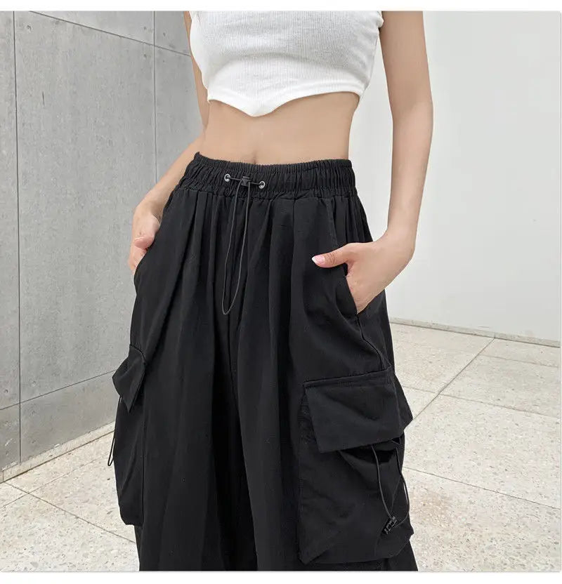 2025 Cargo Pants Women Retro Workwear Casual Baggy Straight Trousers Fashion Wide Leg Pockets Joggers Trousers Y2k Streetwear