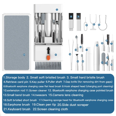 22 in 1 Cleaning Kit Keyboard Cleaner Brush Bluetooth Earphones Cleaning Pen Earbuds Phones Laptop Cleaning Tools Keycap Puller
