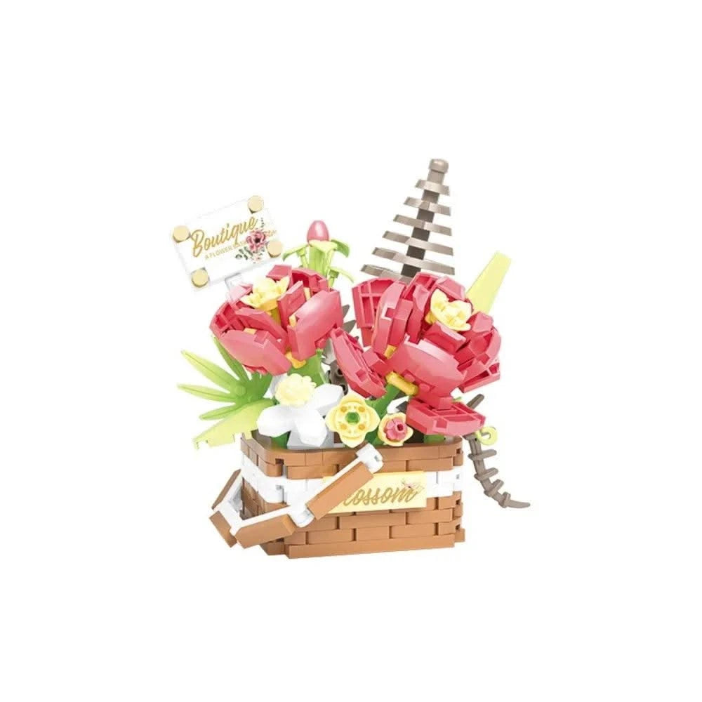Garden Romantic Bricks DIY Potted Plants Model Bag Eternal Basket Bonsai Flower Succulents Building Blocks