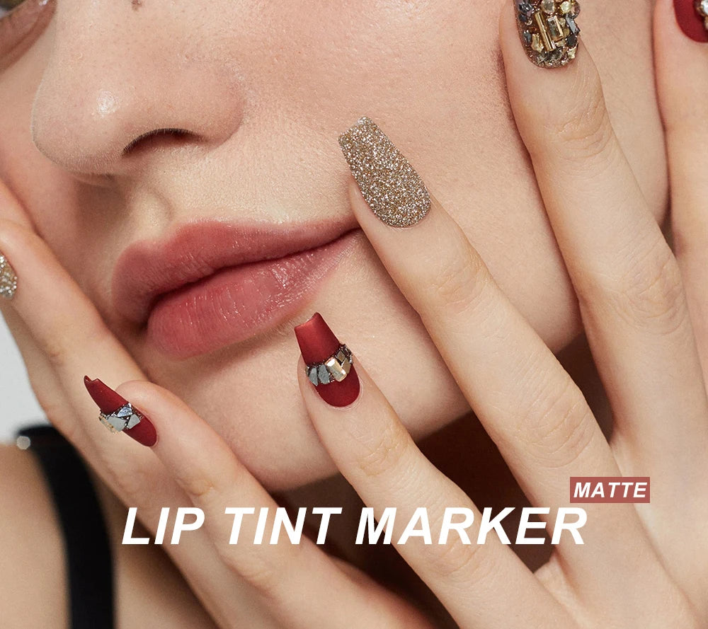 Lip Tint Pen, 6 Colors Available, Matte Water Lipstick, Non-Stick Cup, Long-Lasting, Smooth Lip Liner and Lip Stain Combo