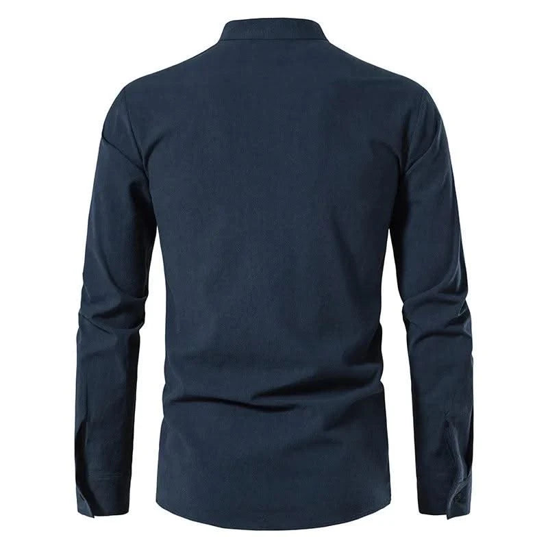 Happyjeffery Mens Cotton Linen Shirt Henry Collar with Drawstring Men Man Long Sleeve Beach Shirts Man Designer Cloth LS51