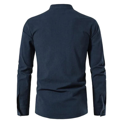 Happyjeffery Mens Cotton Linen Shirt Henry Collar with Drawstring Men Man Long Sleeve Beach Shirts Man Designer Cloth LS51
