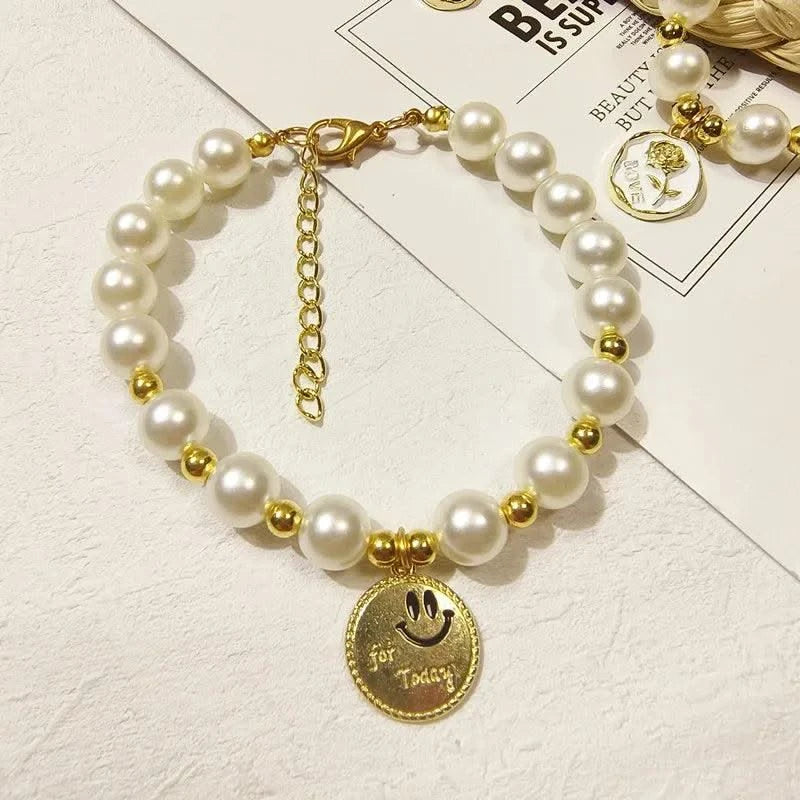 Pet Collar Adjustable Pearl Cat Collars Cute Rose Flower Kitten Puppy Necklace Pet Product Cat Dog Accessories
