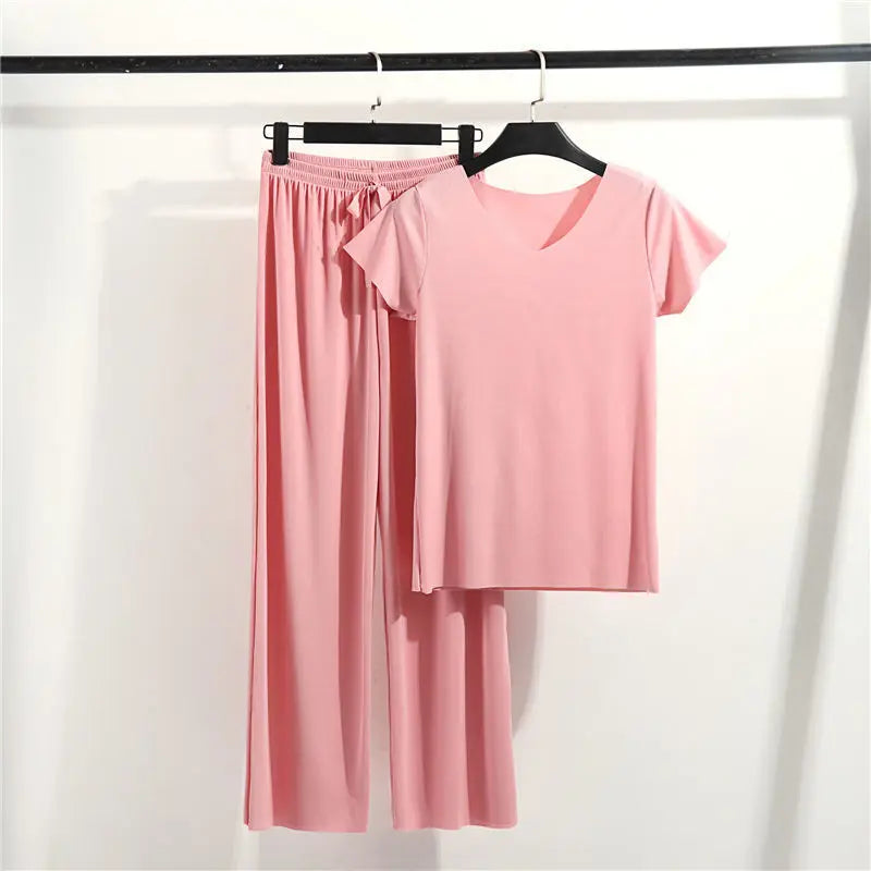 Female Home Clothes 2 Pieces Set Lady Home Suit Summer Women Lounge Wear Autumn Loose Homewear Suit for Women Pajamas Pants Set
