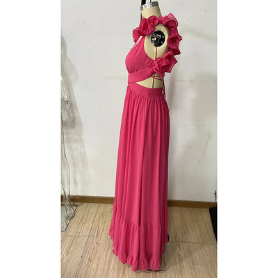 Women Wedding Dresses Summer Chiffon Flower Dress Backless Cross Tie Pleated Large Swing Evening Dress Vestidos De Mujer