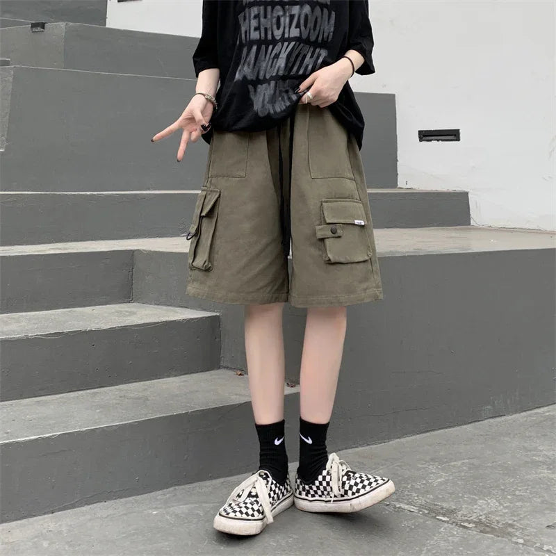Women's Summer Cargo Shorts Elastic Waist Drawsting Comfy Cotton Loose Shorts
