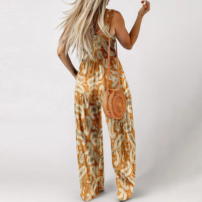 Summer Sexy Sling Jumpsuits Women'S Fashion Printed Loose Pencil Pants Casual Streetwear Elegant Party Female Spaghetti Rompers