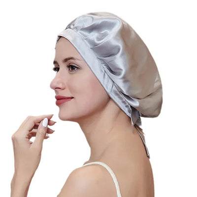 100% Mulberry Silk Bonnet Sleep Cap for Woman Night Hat 16 Momme with Adjustable Ribbons Hair Care