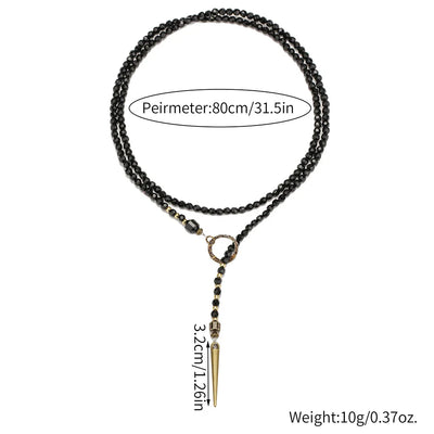 Black Bead Necklace Women'S Bold Long Boho Statement Stacked Layered Chain Choker Gothic Punk Festival Jewelry Gift For Her