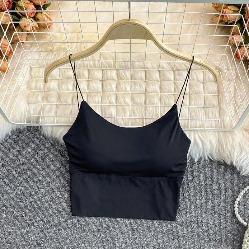 Women Crop Tops Ice Silk Summer Bra Sports Spaghetti Strap Top