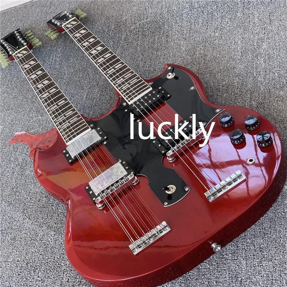 Custom Electric Guitar, Dark Red JimmyPage double neck 6+12 strings guitars guitarra
