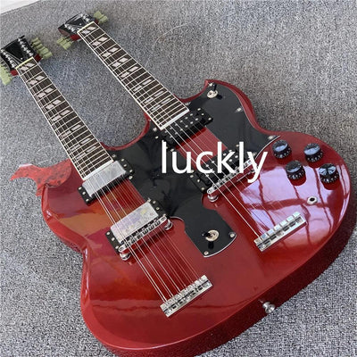 Custom Electric Guitar, Dark Red JimmyPage double neck 6+12 strings guitars guitarra