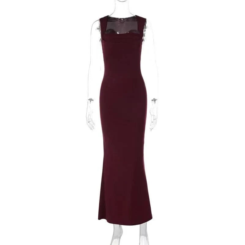 Royal Style Square Collar Sleeveless Sexy Maxi Dress For Women
