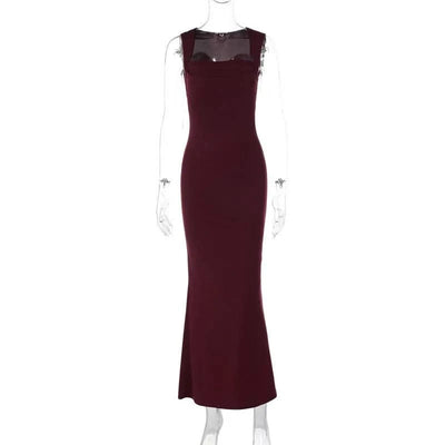 Royal Style Square Collar Sleeveless Sexy Maxi Dress For Women