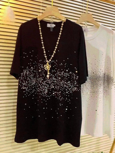Shirts for Women Summer Oversized Tshirts Y2k Tops Chic Diamond Fashion Tees O-neck Short Sleeve T Shirts 2025 Ropa Mujer 27w414