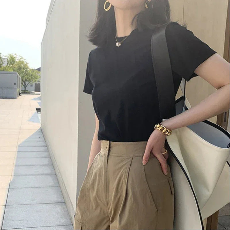2025 Summer T shirts for Women Men Brown Casual Female Korean Streetwear Tees Unisex Basic Solid Young Cool Oversized Tops