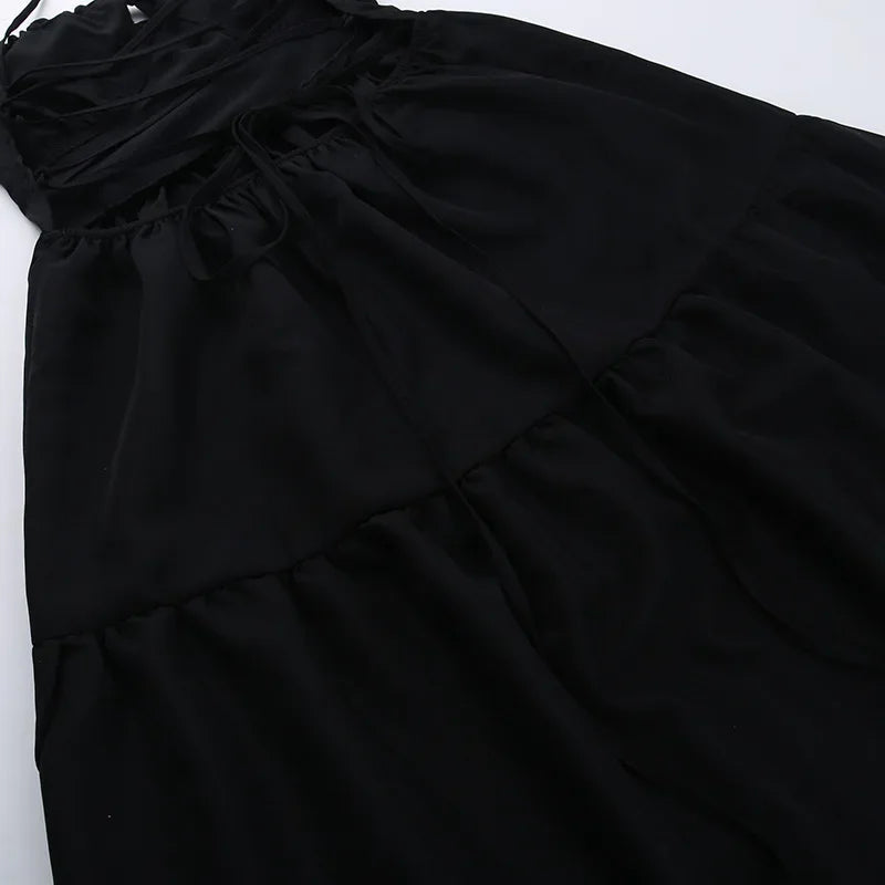 BOOFEENAA Halter Backless Maxi Long Dress Sexy Vacation Outfits White Black Summer Dresses for Women Clothes 2024 C66-CH28