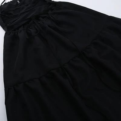 BOOFEENAA Halter Backless Maxi Long Dress Sexy Vacation Outfits White Black Summer Dresses for Women Clothes 2024 C66-CH28