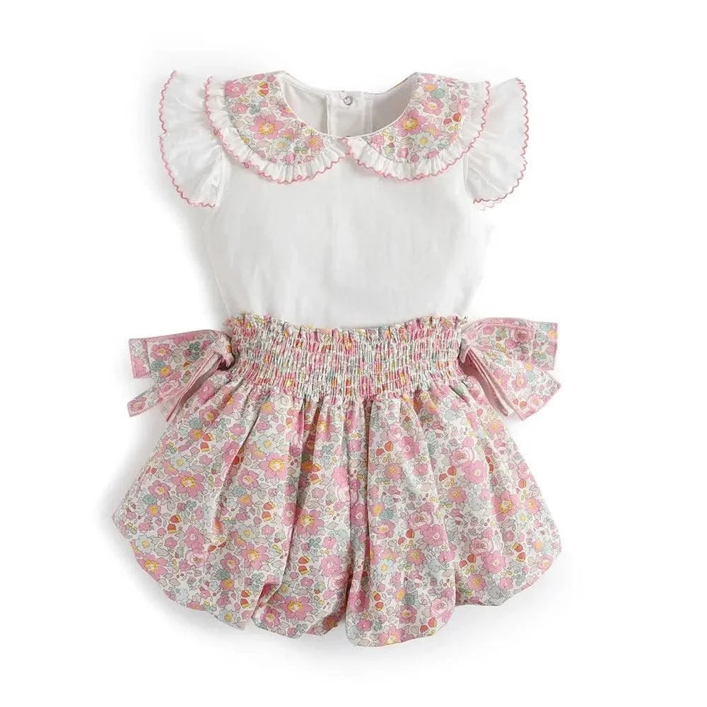 Summer Clothes Set for Baby Girls Kids Kawaii Vest Tops and Floral Printed Butt Pants Children Korean Style Casual Playwear