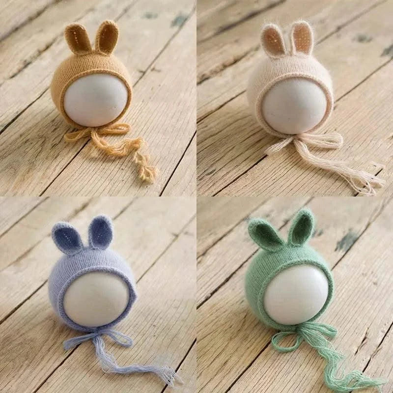 Knitted Handmade Rabbit Hat | New-born Photography Props |Adjustable Infant/ Baby  Headwear