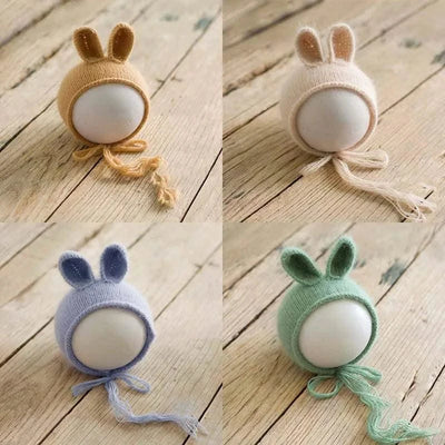 Knitted Handmade Rabbit Hat | New-born Photography Props |Adjustable Infant/ Baby  Headwear