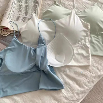 Women Crop Tops Ice Silk Summer Bra Sports Spaghetti Strap Top