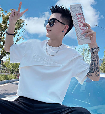 Top T Shirt for Men Man Tee Shirts Green Plain Slim Fit Clothing Streetwear Alphabet Rock Ordinary Katoen Hip Hop Cheap New In S