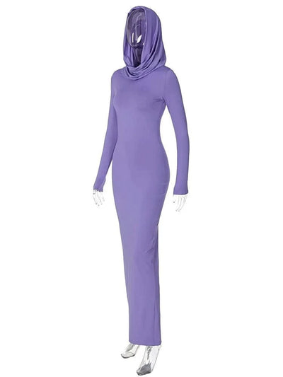 Hooded Long Dress For Women Y2k Clothes Sexy Streetwear Long Sleeve Bodycon Vestidos De Mujer Solid Robe Femme Été Back Split