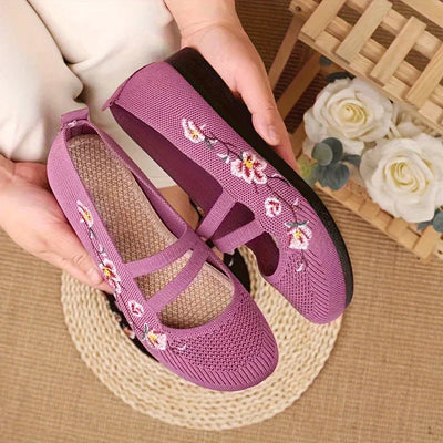 women's shoes Slip-on Flat Embroidered Shoes, Soft Sole Elastic Mom Shoes - women's summer shoes free shippiing shoes