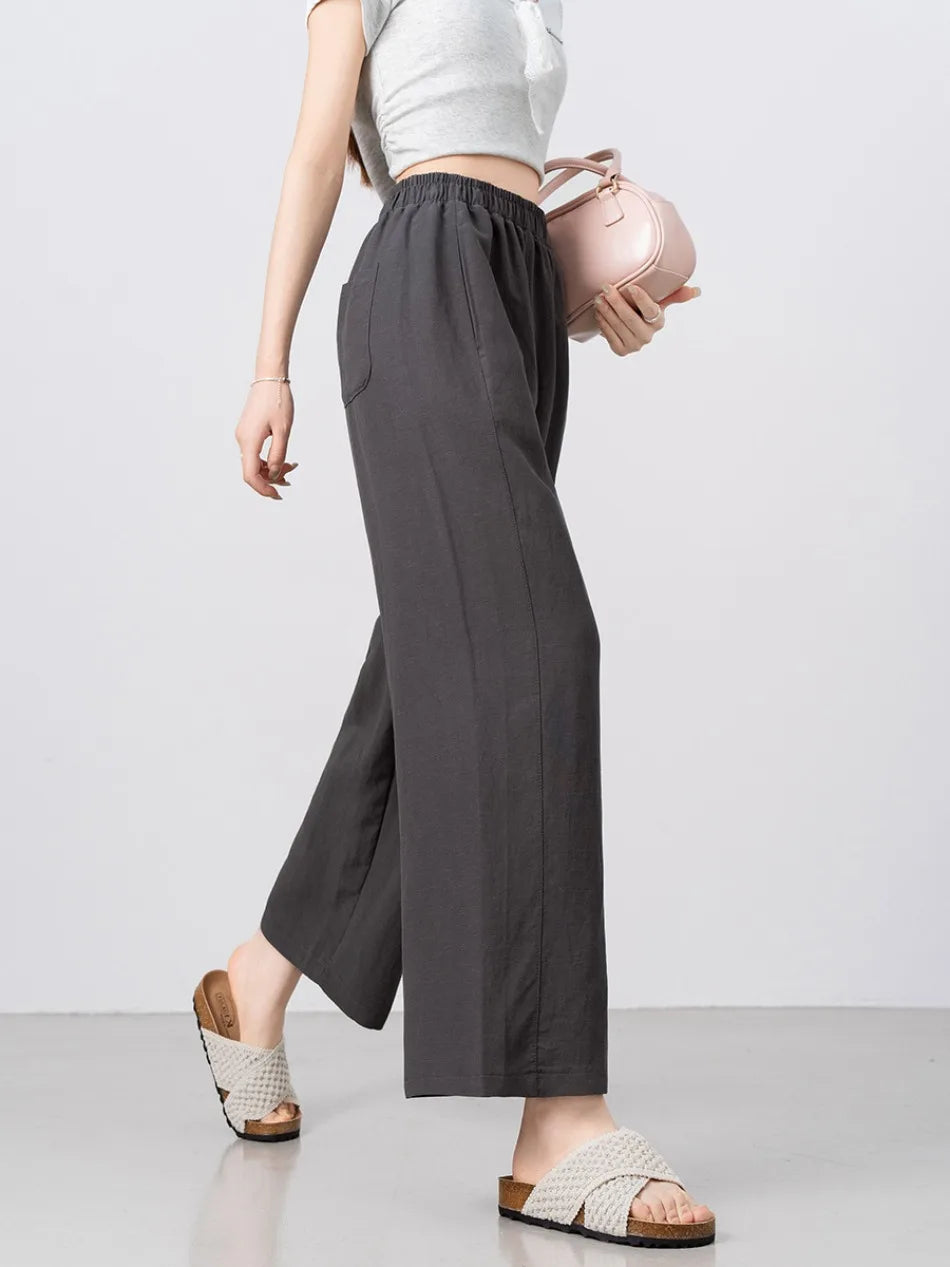 New Wide-leg Pants Women Clothing Summer Thin Loose Straight Casual Pants Solid High Waist Drape Nine-point Literary Pants