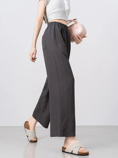 New Wide-leg Pants Women Clothing Summer Thin Loose Straight Casual Pants Solid High Waist Drape Nine-point Literary Pants
